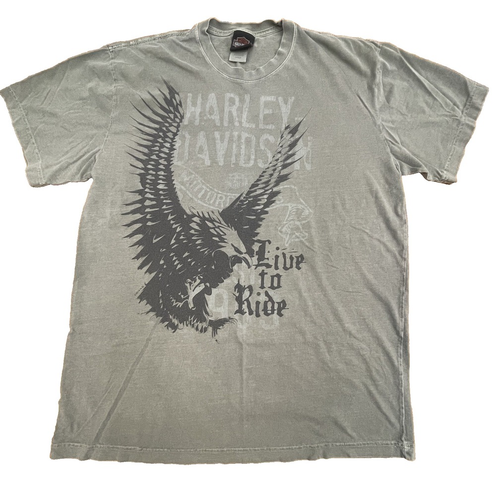 Harley-Davidson Mens Large Gray T-Shirt Eagle‎ Short Sleeve 2-Sided Illinois